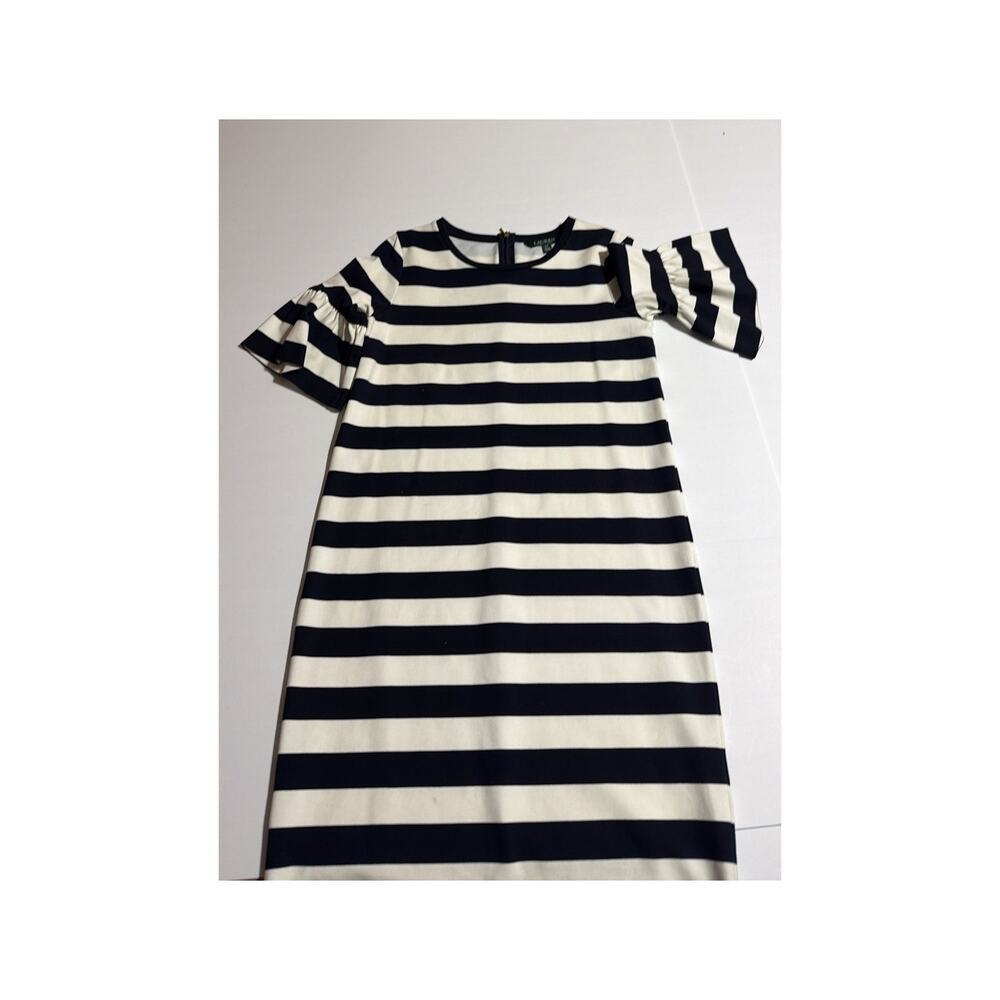 Lauren Ralph Lauren Women's Navy White Stripe Bell Sleeve Shift Dress Petite M